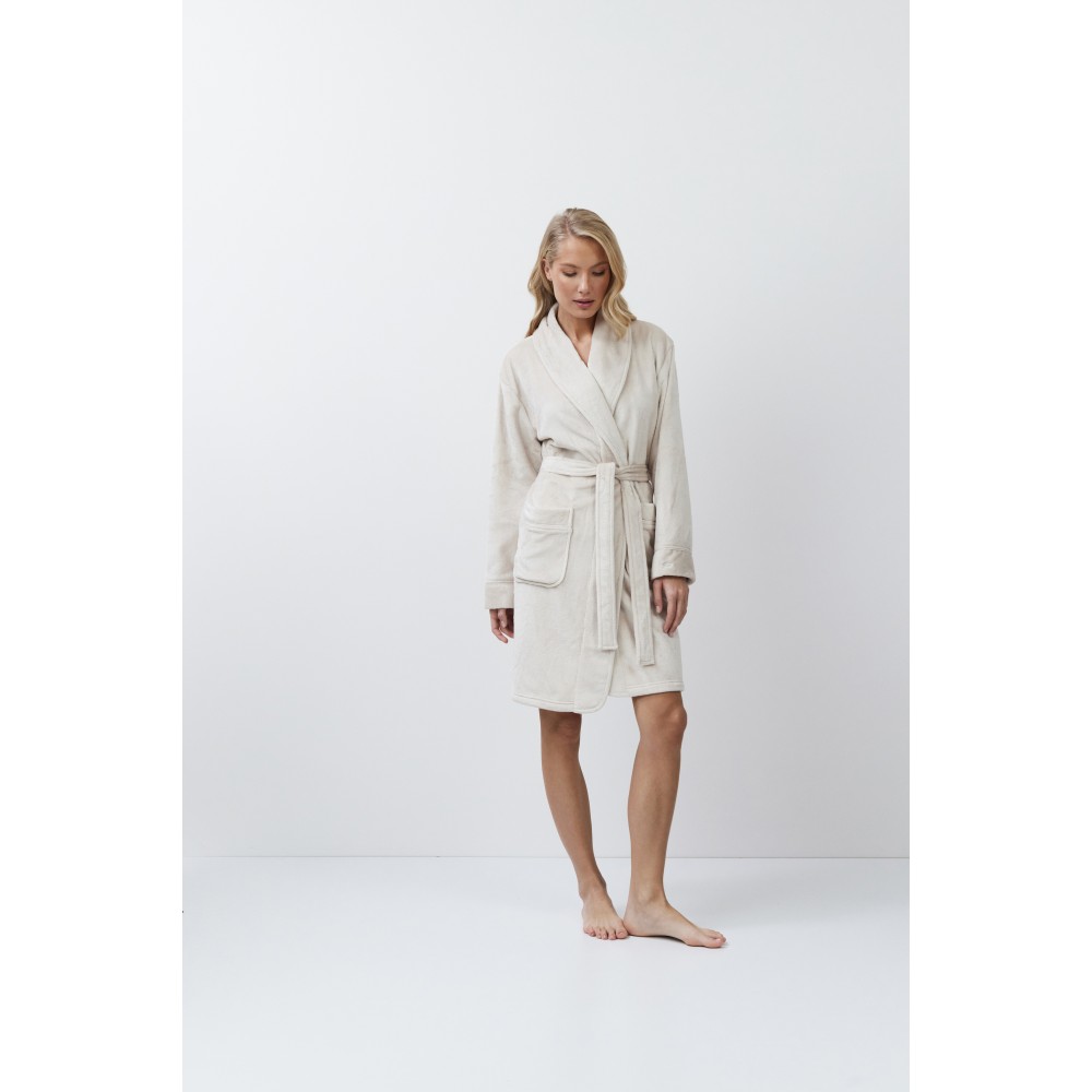 Aruelle "EVA", Γυναικεία Midi Ρόμπα Fleece, σταυρωτή με τσέπες, ΕΚΡΟΥ