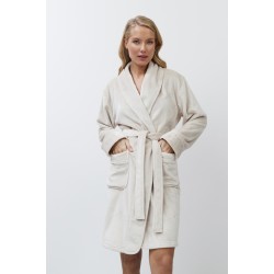 Aruelle "EVA", Γυναικεία Midi Ρόμπα Fleece, σταυρωτή με τσέπες, ΕΚΡΟΥ