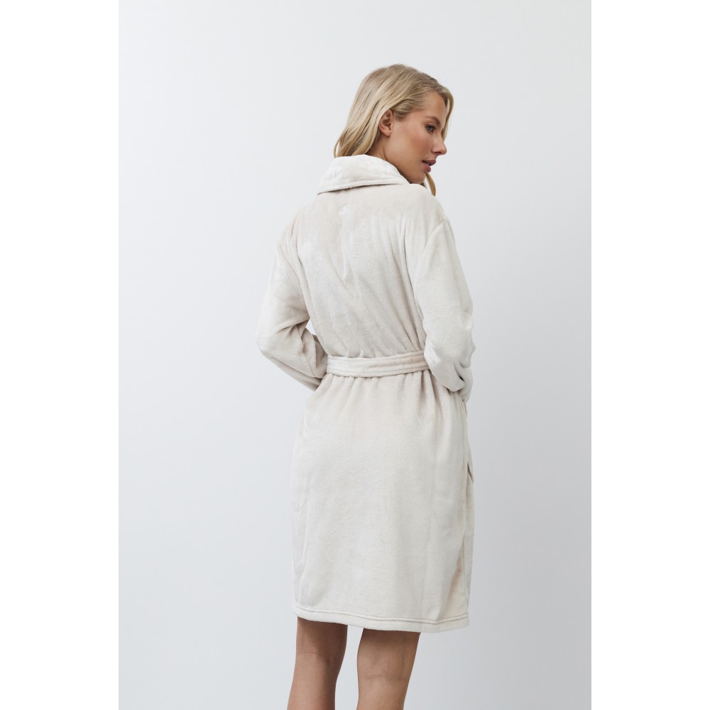 Aruelle "EVA", Γυναικεία Midi Ρόμπα Fleece, σταυρωτή με τσέπες, ΕΚΡΟΥ