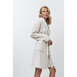 Aruelle "EVA", Γυναικεία Midi Ρόμπα Fleece, σταυρωτή με τσέπες, ΕΚΡΟΥ