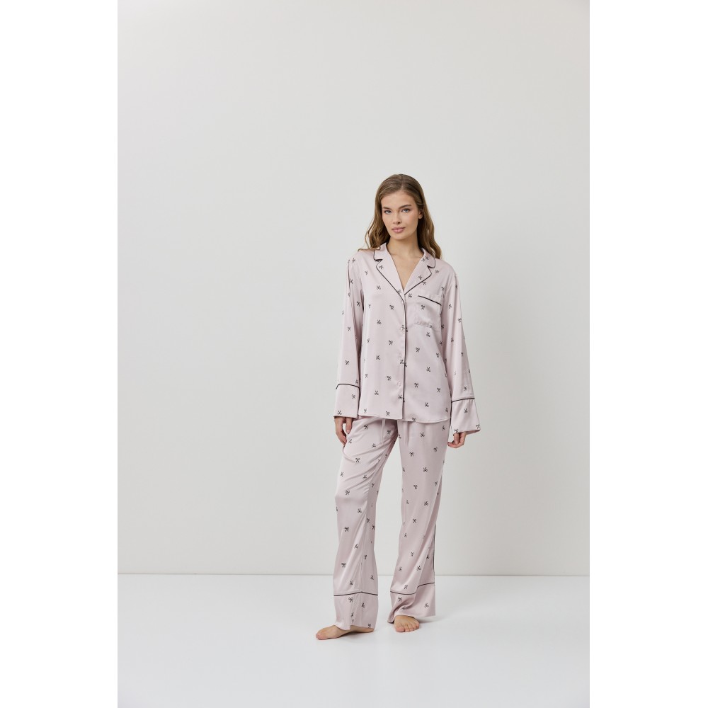 Aruelle Rosa PJ Long Γυναικεία Σατέν Πυζάμα με κουμπιά, DUSTY PINK