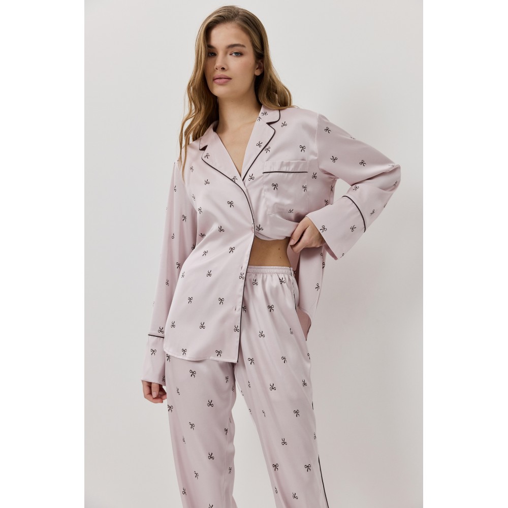 Aruelle Rosa PJ Long Γυναικεία Σατέν Πυζάμα με κουμπιά, DUSTY PINK