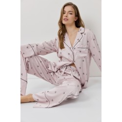 Aruelle Rosa PJ Long Γυναικεία Σατέν Πυζάμα με κουμπιά, DUSTY PINK