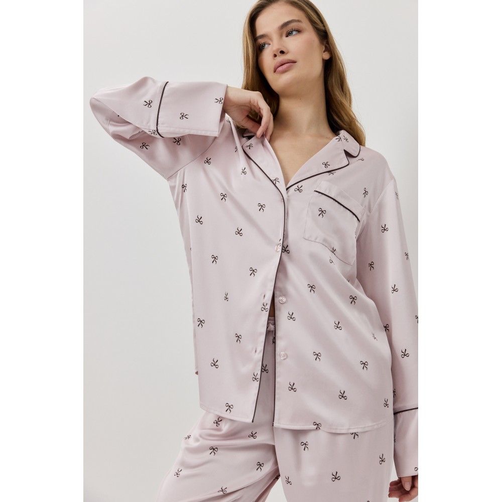 Aruelle Rosa PJ Long Γυναικεία Σατέν Πυζάμα με κουμπιά, DUSTY PINK