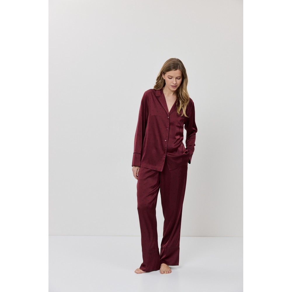 Aruelle Tessara PJ Long Γυναικεία Σατέν Πυζάμα με κουμπιά, BURGUNDY