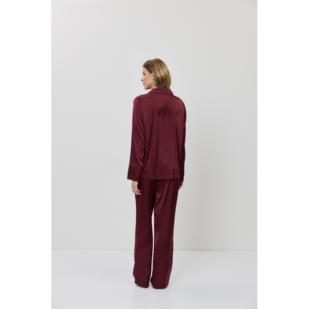 Aruelle Tessara PJ Long Γυναικεία Σατέν Πυζάμα με κουμπιά, BURGUNDY