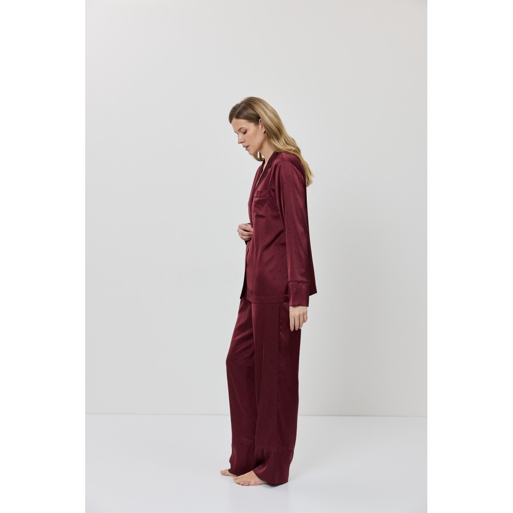 Aruelle Tessara PJ Long Γυναικεία Σατέν Πυζάμα με κουμπιά, BURGUNDY