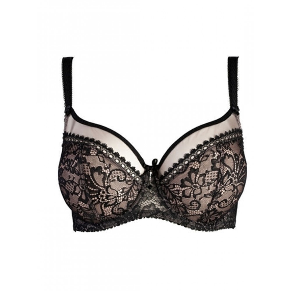 Ava Lingerie 1396  Σουτιέν για μεγάλο στήθος, χωρίς ενίσχυση από μαλακή δαντέλα, ΜΑΥΡΟ