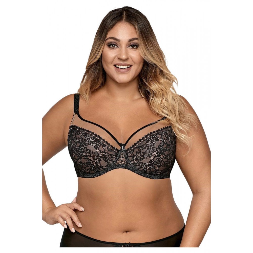 Ava Lingerie 1396  Σουτιέν για μεγάλο στήθος, χωρίς ενίσχυση από μαλακή δαντέλα, ΜΑΥΡΟ
