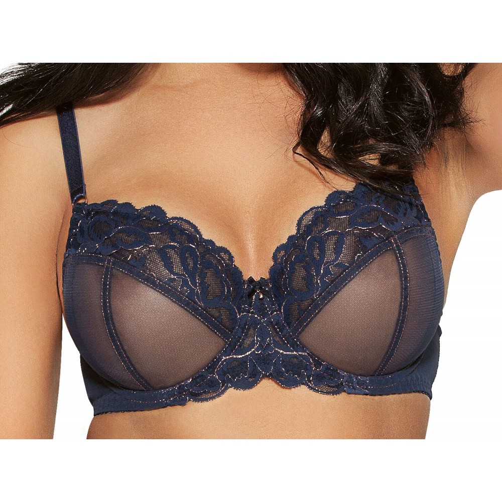 Ava Lingerie 1993   Γυναικείο Σουτιέν για μεγάλο στήθος, cup D, E, F, G από δαντέλα με χρυσοκλωστή ΜΠΛΕ