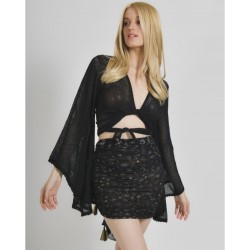Ble Resort Collection 5-41-348-0632, Γυναικείο Τοπ με καμπάνα  μανίκι Βαμβακερό ΜΑΥΡΟ