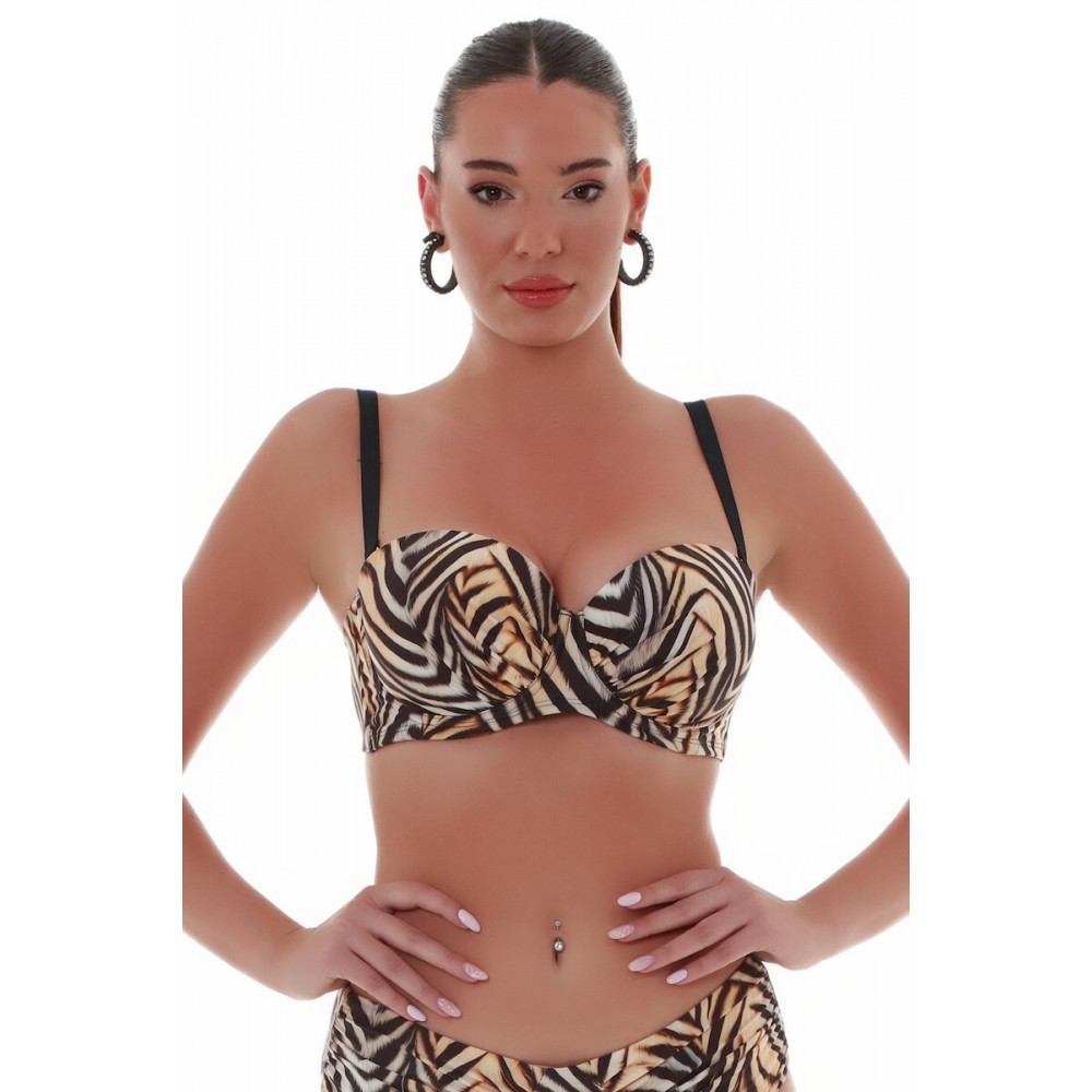 Bluepoint 25066041E, Γυναικείο Bikini Top Strapless "SPIRIT ANIMAL" με μπανέλα Cup E, ΜΠΕΖ-ΔΕΡΜΑ