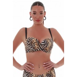 Bluepoint 25066041E, Γυναικείο Bikini Top Strapless "SPIRIT ANIMAL" με μπανέλα Cup E, ΜΠΕΖ-ΔΕΡΜΑ