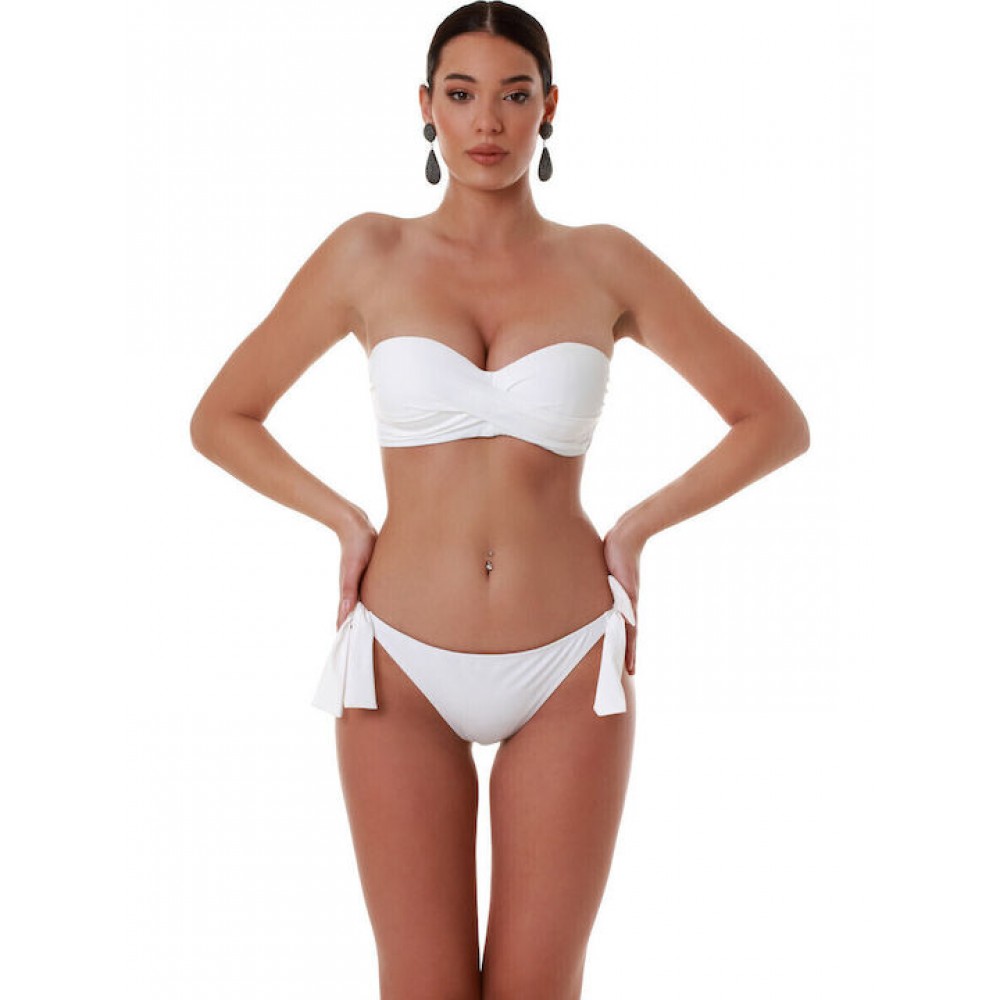 Bluepoint 26066093D-01 Γυναικείο Σουτιέν Μαγιό Στράπλες cup D με ντραπέ σχέδιο, ΑΣΠΡΟ