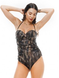 Bluepoint 26058074D-18, Ολόσωμο Μαγιό Στράπλες "CROCO EFFECT" για μεγάλο στήθος cup D, ΚΑΦΕ