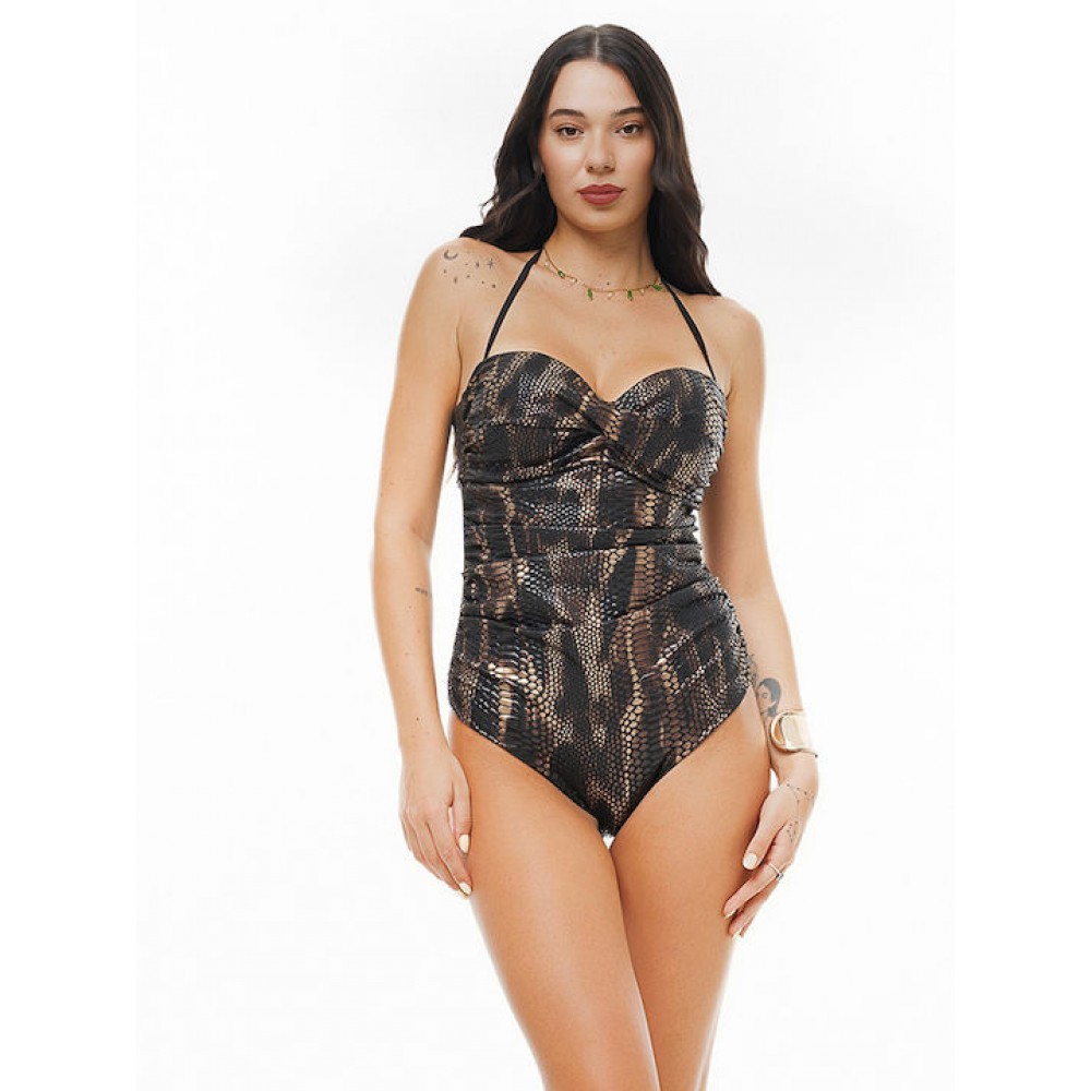 Bluepoint 26058074D-18, Ολόσωμο Μαγιό Στράπλες "CROCO EFFECT" για μεγάλο στήθος cup D, ΚΑΦΕ