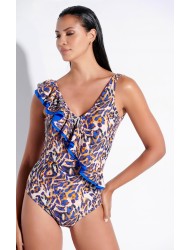 Bilitis ET224 ETERNITY, Γυναικείο Ολόσωμο μαγιό με βολάν και χρυσοκλωστή, ANIMAL PRINT