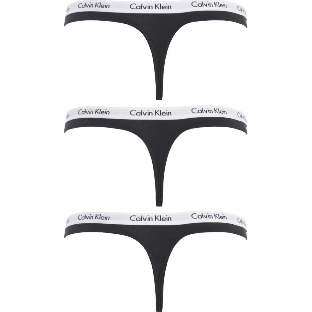 Calvin Klein  QD3587E-001 Thong 3PK, βαμβακερά κυλοτάκια  σε συσκευασία των 3 τεμαχίων ΜΑΥΡΑ