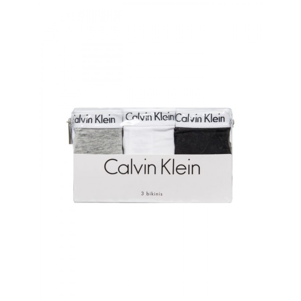 Calvin Klein  QD3588E-999 Bikini 3PK, βαμβακερά κυλοτάκια  σε συσκευασία των 3 τεμαχίων ΑΣΠΡΟ-ΜΑΥΡΟ-ΓΚΡΙ