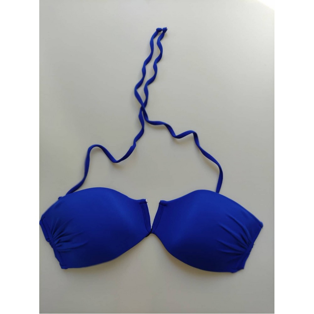 Miss Crool I20-862, Strapless Bikini Top με εντυπωσιακό V, χωρίς μπανέλα, ΜΠΛΕ ΡΟΥΑ