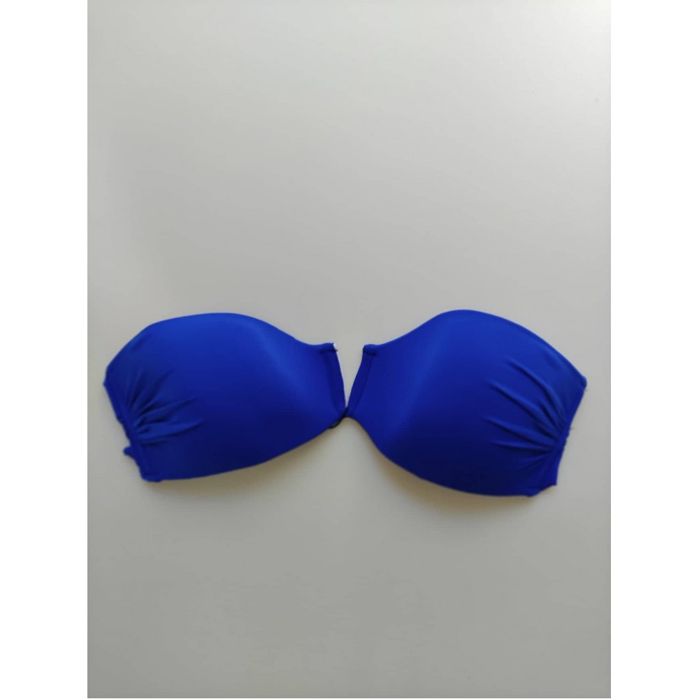 Miss Crool I20-862, Strapless Bikini Top με εντυπωσιακό V, χωρίς μπανέλα, ΜΠΛΕ ΡΟΥΑ