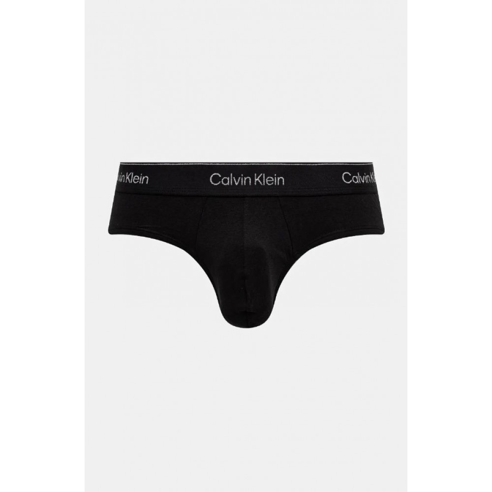 Calvin Klein 000NB4075A-Q6A, Hip Brief 3 pcs Modern Cotton, με μεταλλιζέ logo,  ΜΑΥΡΑ