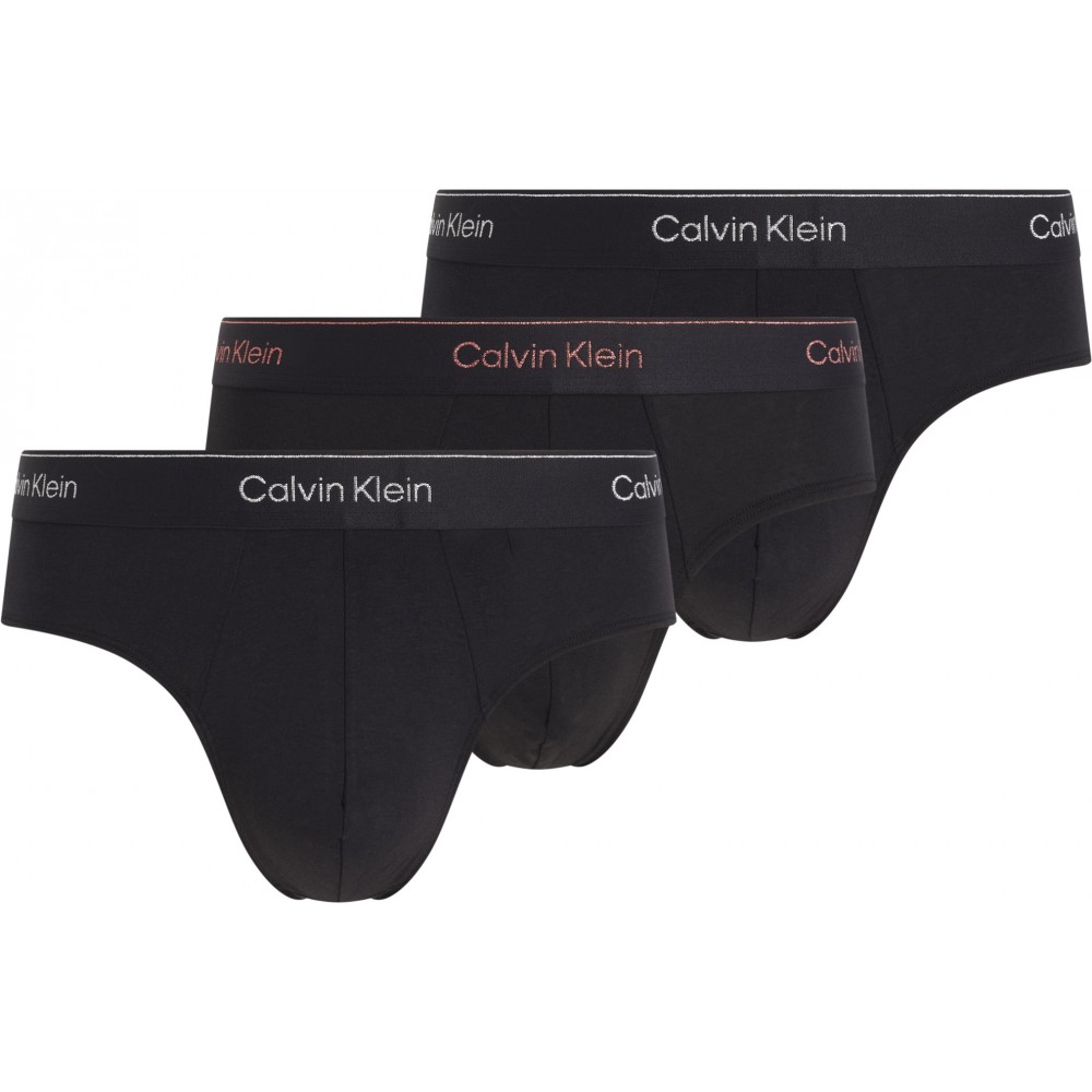 Calvin Klein 000NB4075A-Q6A, Hip Brief 3 pcs Modern Cotton, με μεταλλιζέ logo,  ΜΑΥΡΑ