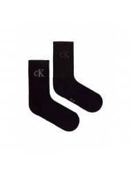 CALVIN KLEIN JEANS 701229467-001 CKJ WOMEN SOCK 2P GLOSSY RIB, Γυναικείες Κάλτσες με logo, ΜΑΥΡΟ