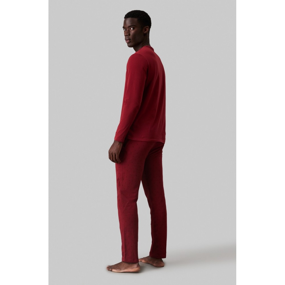 CALVIN KLEIN 000NM2846E-SSM,  L/S PANT SET ΑΝΔΡΙΚΗ ΠΥΤΖΑΜΑ ΜΕ ΛΟΓΟΤΥΠΟ, ΜΠΟΡΝΤΟ