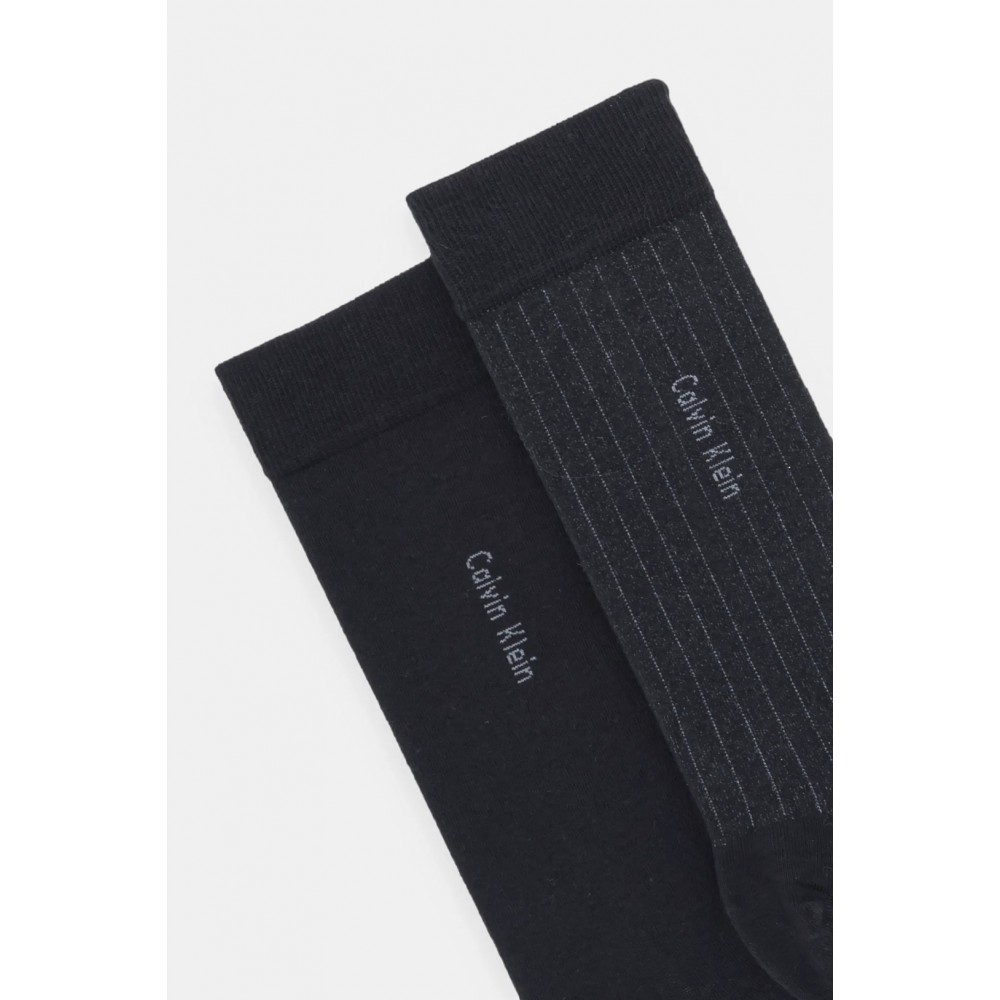 Calvin Klein 701235970-001, Ανδρικές Κάλτσες CK MEN'S SOCKS PINSTRIPE 2 ζεύγη, ΜΑΥΡΟ