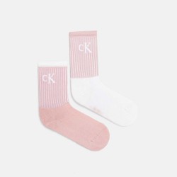 CALVIN KLEIN JEANS 701229467-003 CKJ WOMEN SOCK 2P GLOSSY RIB, Γυναικείες Κάλτσες με logo, ΡΟΖ