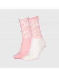CALVIN KLEIN JEANS 701229467-003 CKJ WOMEN SOCK 2P GLOSSY RIB, Γυναικείες Κάλτσες με logo, ΡΟΖ
