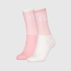 CALVIN KLEIN JEANS 701229467-003 CKJ WOMEN SOCK 2P GLOSSY RIB, Γυναικείες Κάλτσες με logo, ΡΟΖ