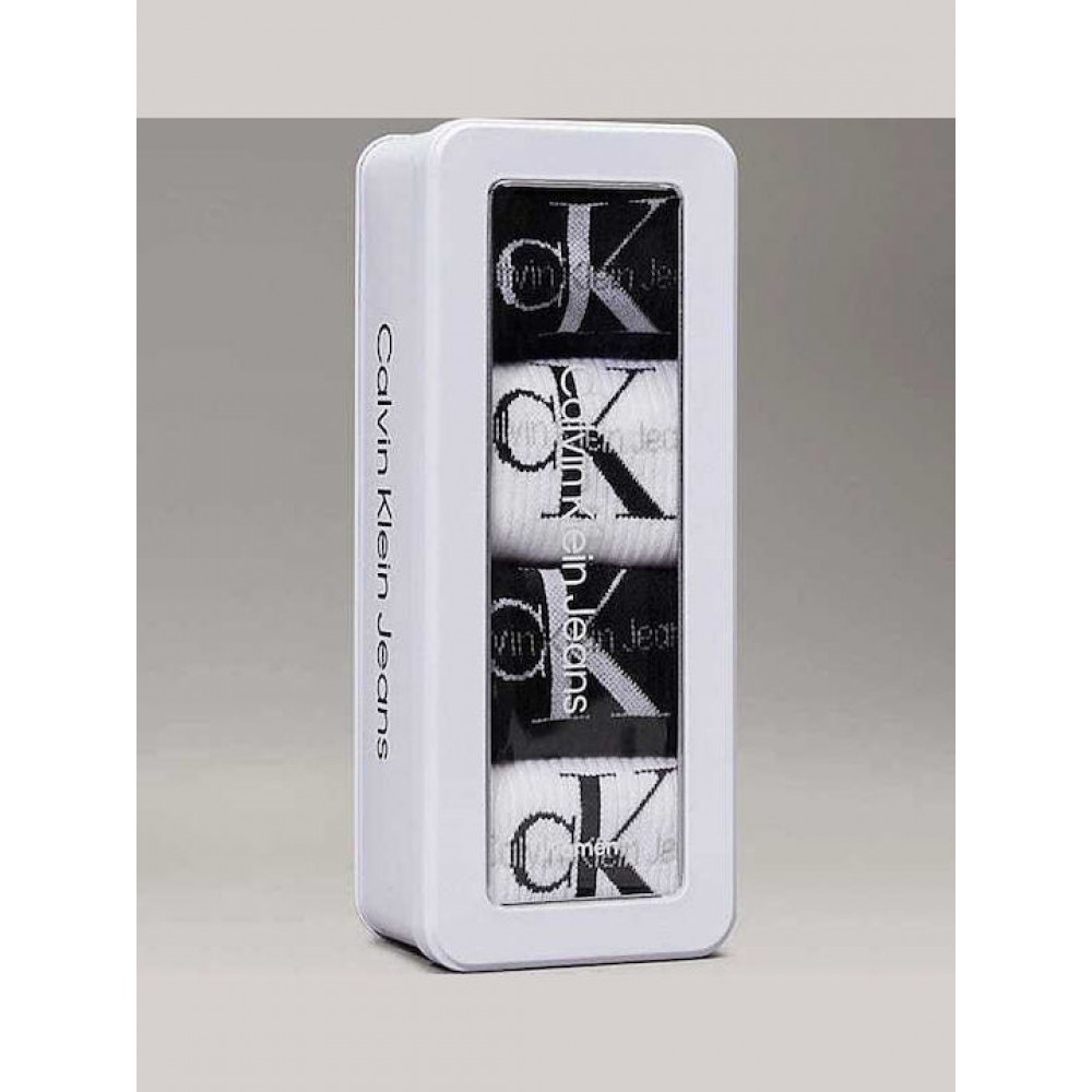 Calvin Klein Jeans 701235384-001, CKJ WOMEN SOCK 4pcs GIFT BOX MONOLOGO, ΑΣΠΡΟ-ΜΑΥΡΟ