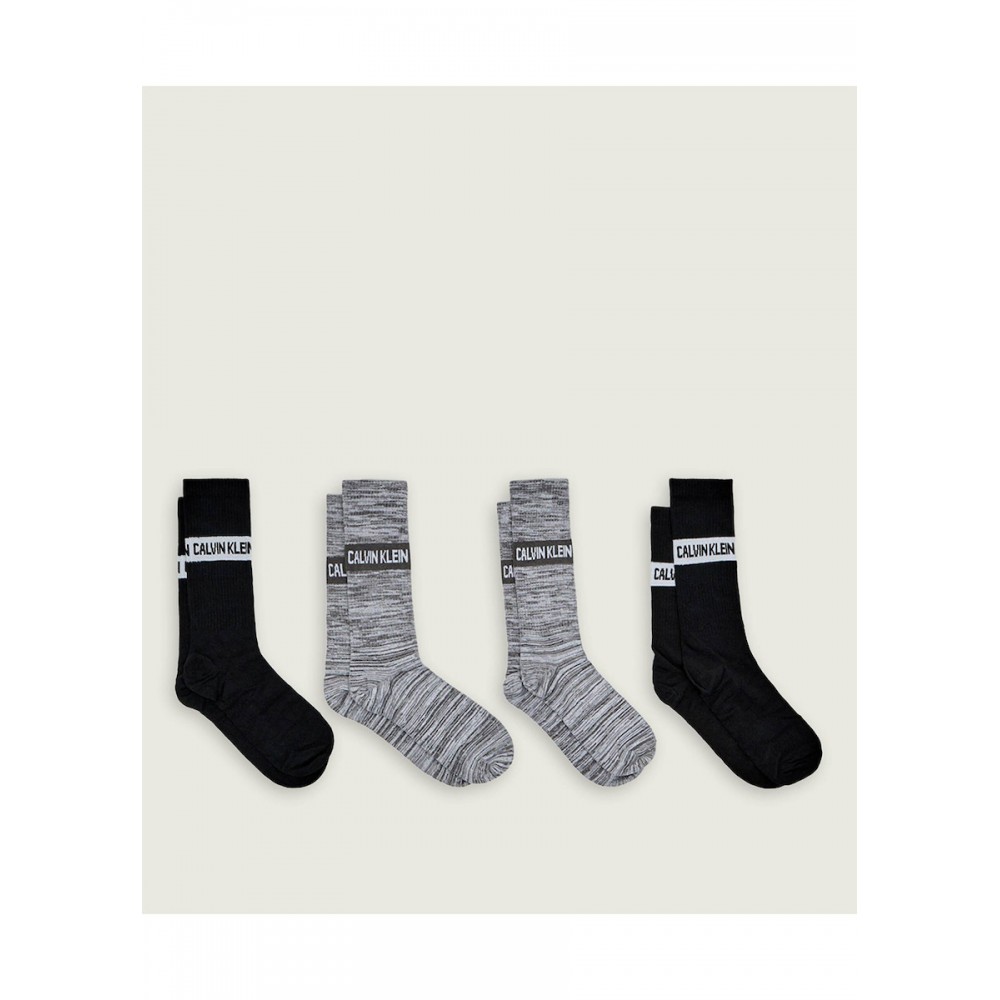 Calvin Klein 701235983-001, CK MEN SOCK 4 pcs GIFTBOX STRIPE LOGO, ΜΑΥΡΟ