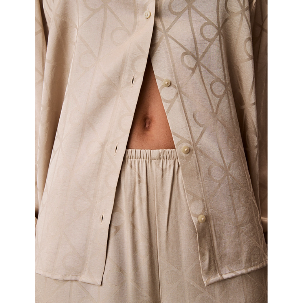 Calvin Klein LV00QS7574-2U5, Γυναικείo Σετ Πυτζάμα Σατέν με all over print, NUDE