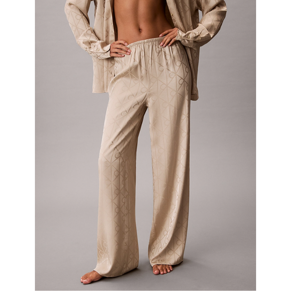 Calvin Klein LV00QS7574-2U5, Γυναικείo Σετ Πυτζάμα Σατέν με all over print, NUDE