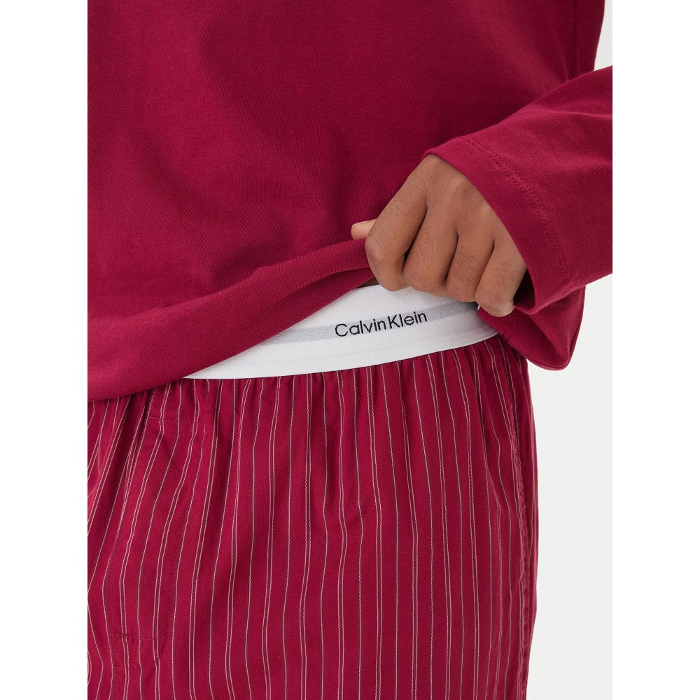 Calvin Klein LV00QS7578-3FA, Γυναικεία Πυτζάμα Βαμβακερή με ριγέ παντελόνι, ΚΕΡΑΣΙ Calvin Klein LV00QS7578-3FA, Γυναικεία Πυτζάμα Βαμβακερή με ριγέ παντελόνι, ΚΕΡΑΣΙ