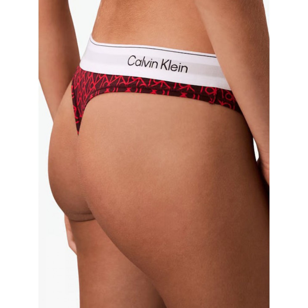 Calvin Klein Thong LV00QF8518-ZIJ,  Γυναικείο Κυλοτάκι Στρινγκ με logo, DARK BERRY