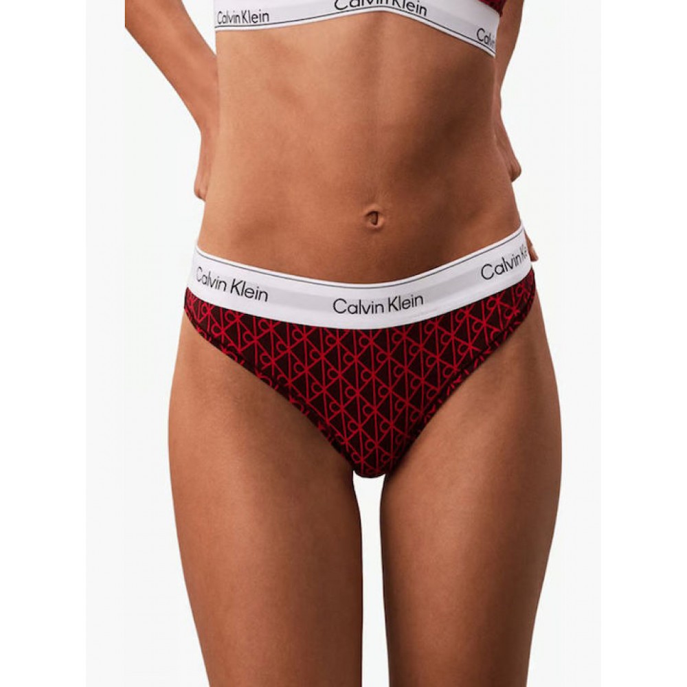 Calvin Klein Thong LV00QF8518-ZIJ,  Γυναικείο Κυλοτάκι Στρινγκ με logo, DARK BERRY
