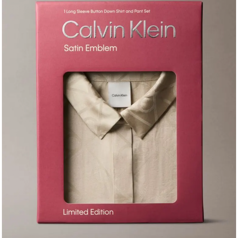 Calvin Klein LV00QS7574-2U5, Γυναικείo Σετ Πυτζάμα Σατέν με all over print, NUDE