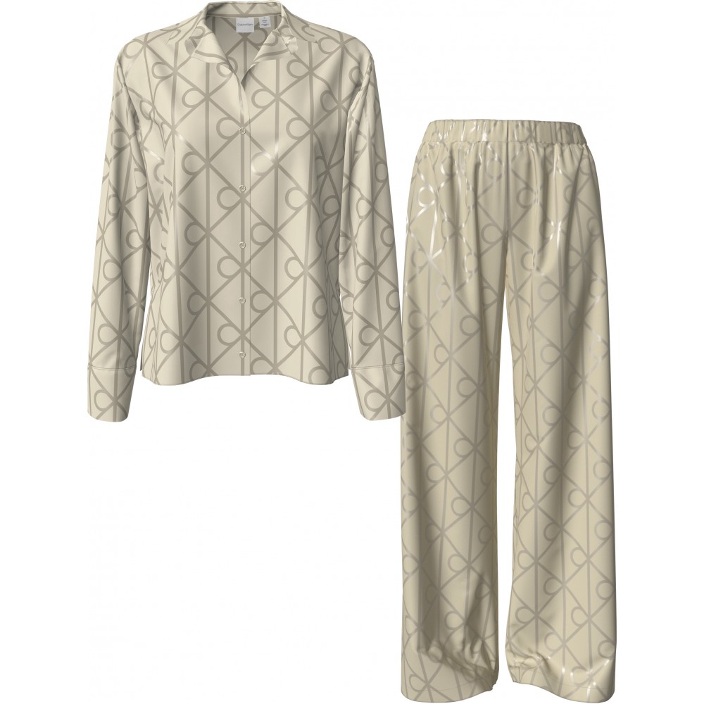 Calvin Klein LV00QS7574-2U5, Γυναικείo Σετ Πυτζάμα Σατέν με all over print, NUDE