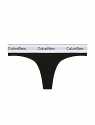 Calvin Klein LV00QF8518-UB1, Γυναικείο Κυλοτάκι Thong με εξωτερικό άσπρο λάστιχο, ΜΑΥΡΟ