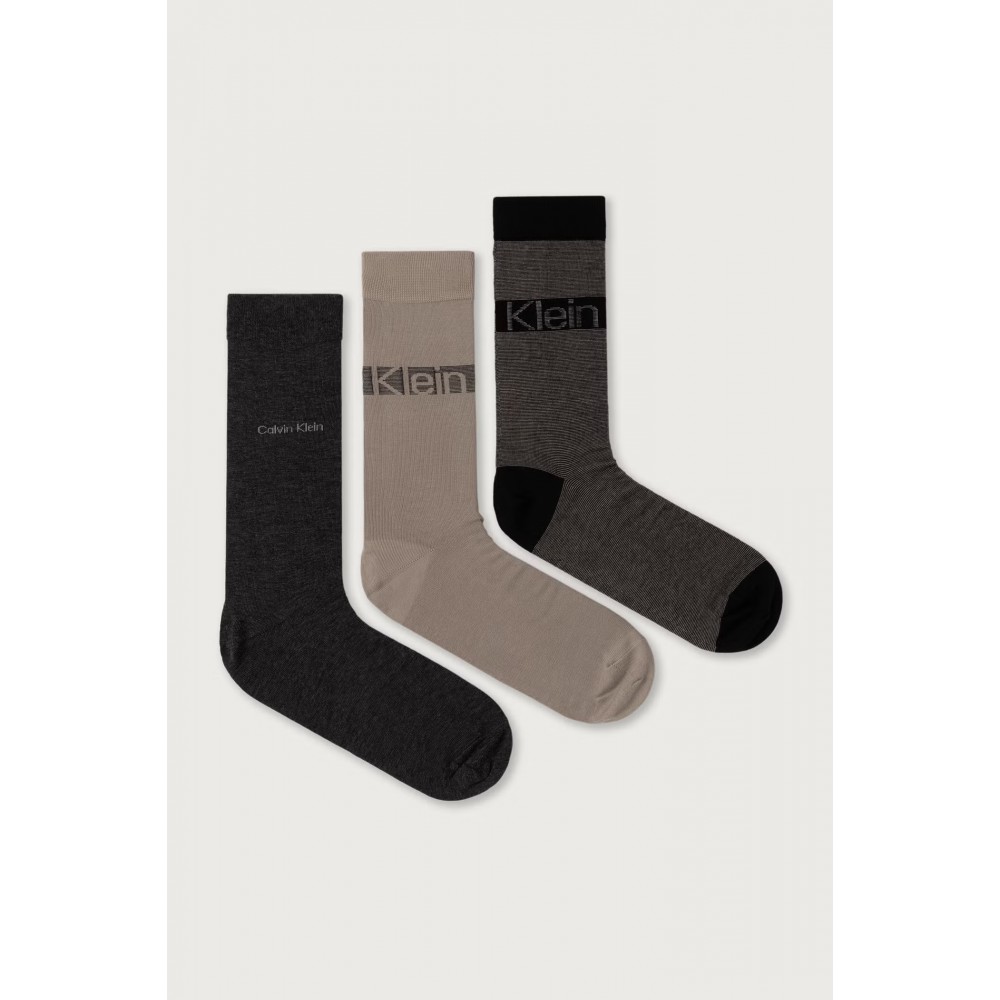 Calvin Klein 701241208-003,  CK MEN SOCK 3 pcs GIFTBOX  LOGO STRIPE, ΓΚΡΙ