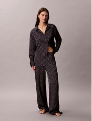 Calvin Klein LV00QS7729-ZN1, Γυναικείo Σετ Πυτζάμα Σατέν με all over print, SHINE EMBLEM BLACK
