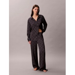 Calvin Klein LV00QS7729-ZN1, Γυναικείo Σετ Πυτζάμα Σατέν με all over print, SHINE EMBLEM BLACK