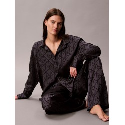 Calvin Klein LV00QS7729-ZN1, Γυναικείo Σετ Πυτζάμα Σατέν με all over print, SHINE EMBLEM BLACK
