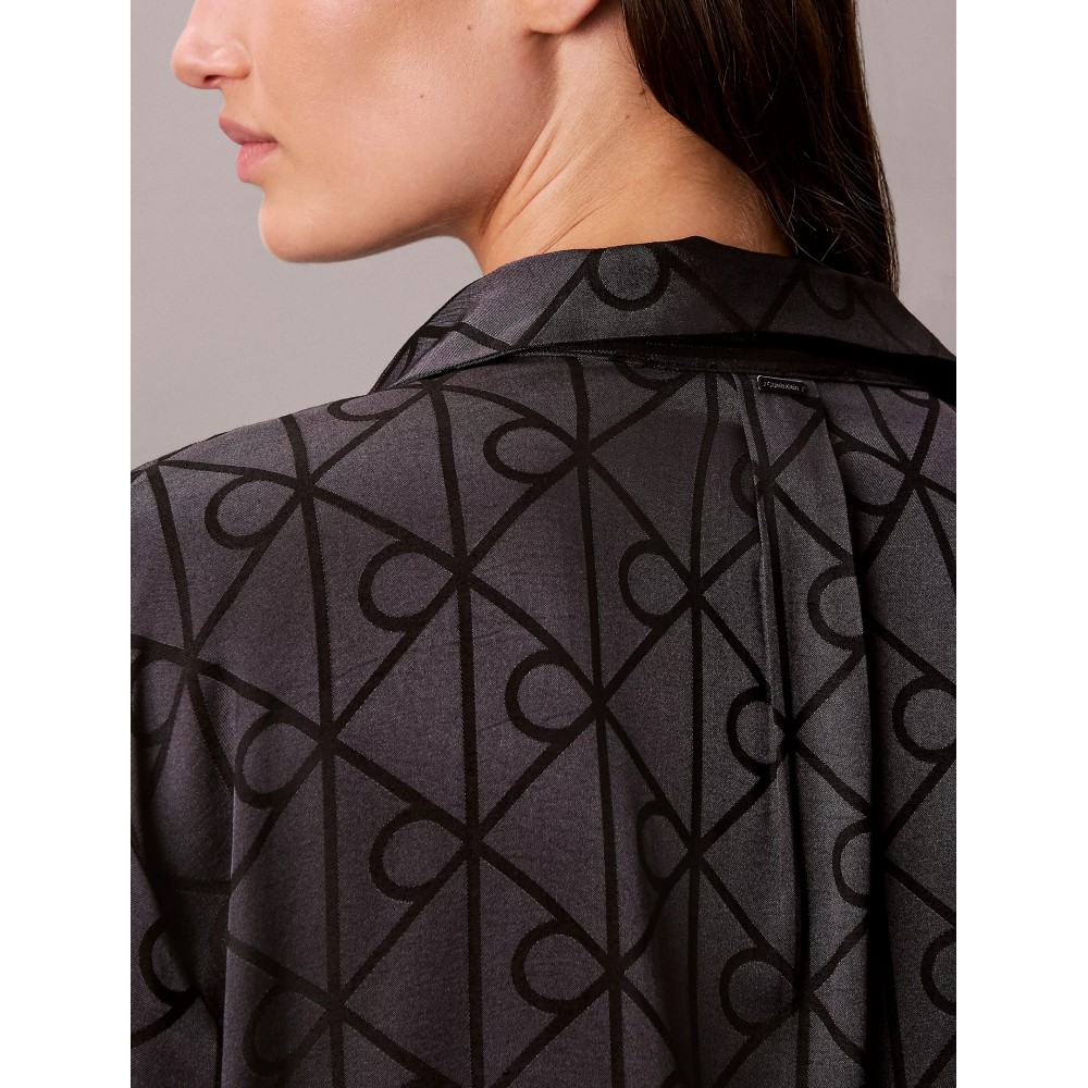 Calvin Klein LV00QS7729-ZN1, Γυναικείo Σετ Πυτζάμα Σατέν με all over print, SHINE EMBLEM BLACK