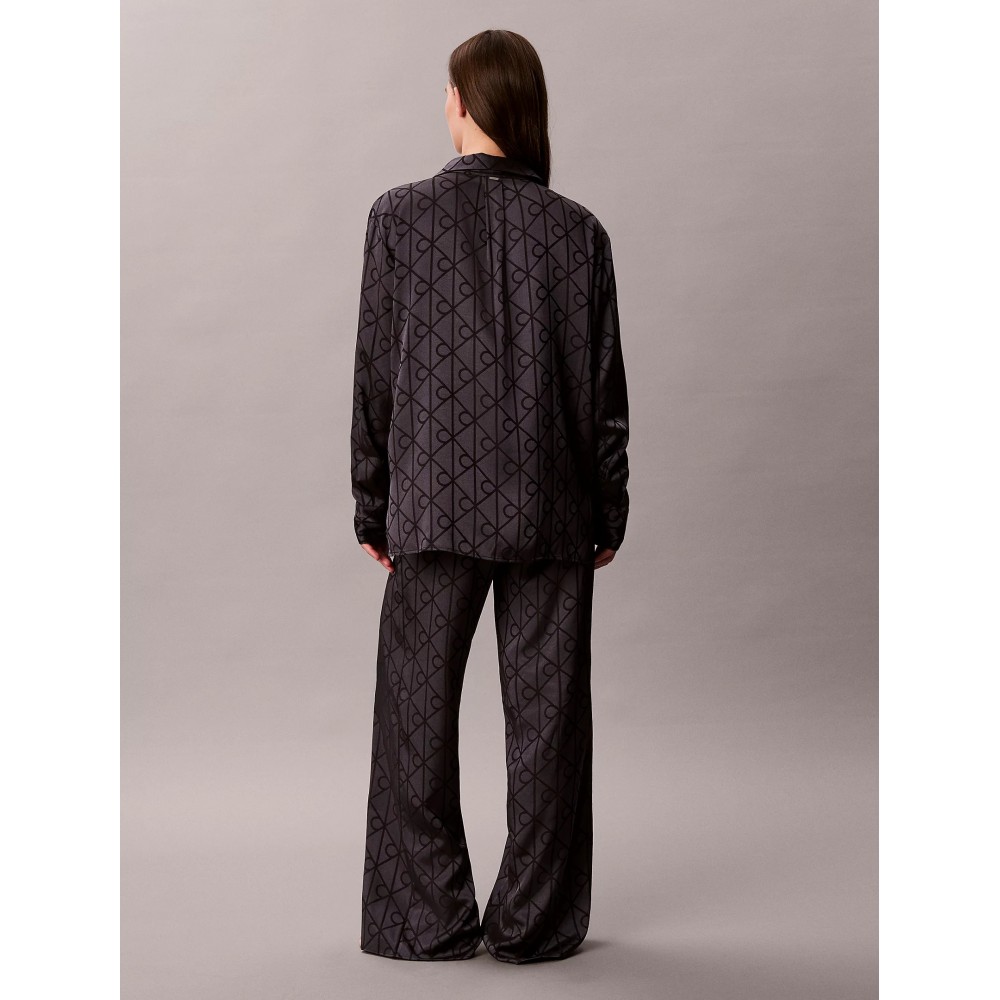 Calvin Klein LV00QS7729-ZN1, Γυναικείo Σετ Πυτζάμα Σατέν με all over print, SHINE EMBLEM BLACK