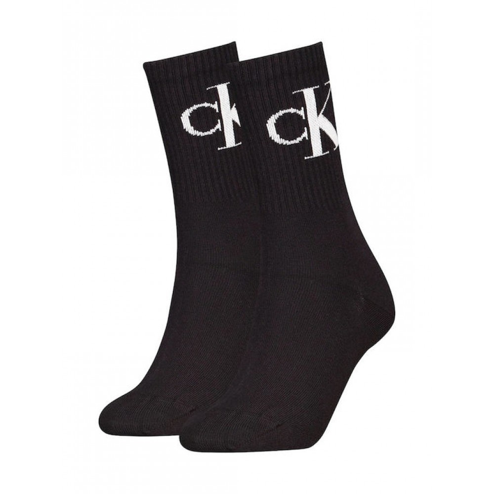 Calvin Klein 701228811-001, Γυναικείες Κάλτσες 2pack Monogram Αθλητικές Με Πετσέτα , ΜΑΥΡΟ